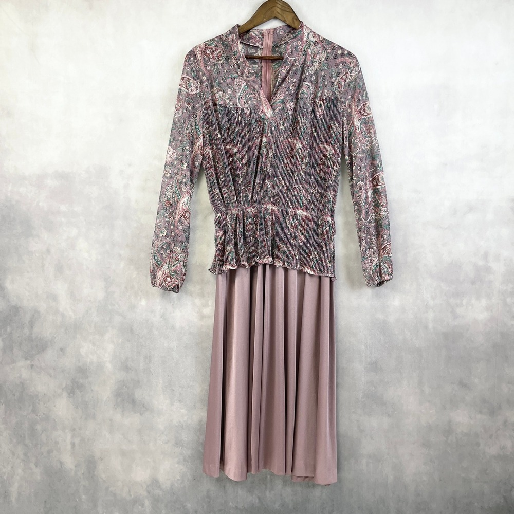 Vintage‎ 80s Liz Roberts Inc Womens Dress Size 14 Paisley Pleated Cottage Dainty